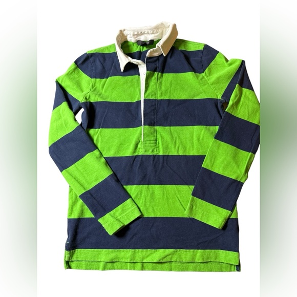 J.Crew Women’s XXXS Green & Navy Striped Rugby Shirt 100% Cotton - Picture 2 of 6